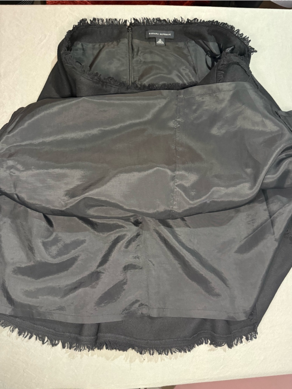 Banana Republic Size 14 Black Wool Blend Fringe Hem A-Line Skirt Classy Capsule - Picture 7 of 9